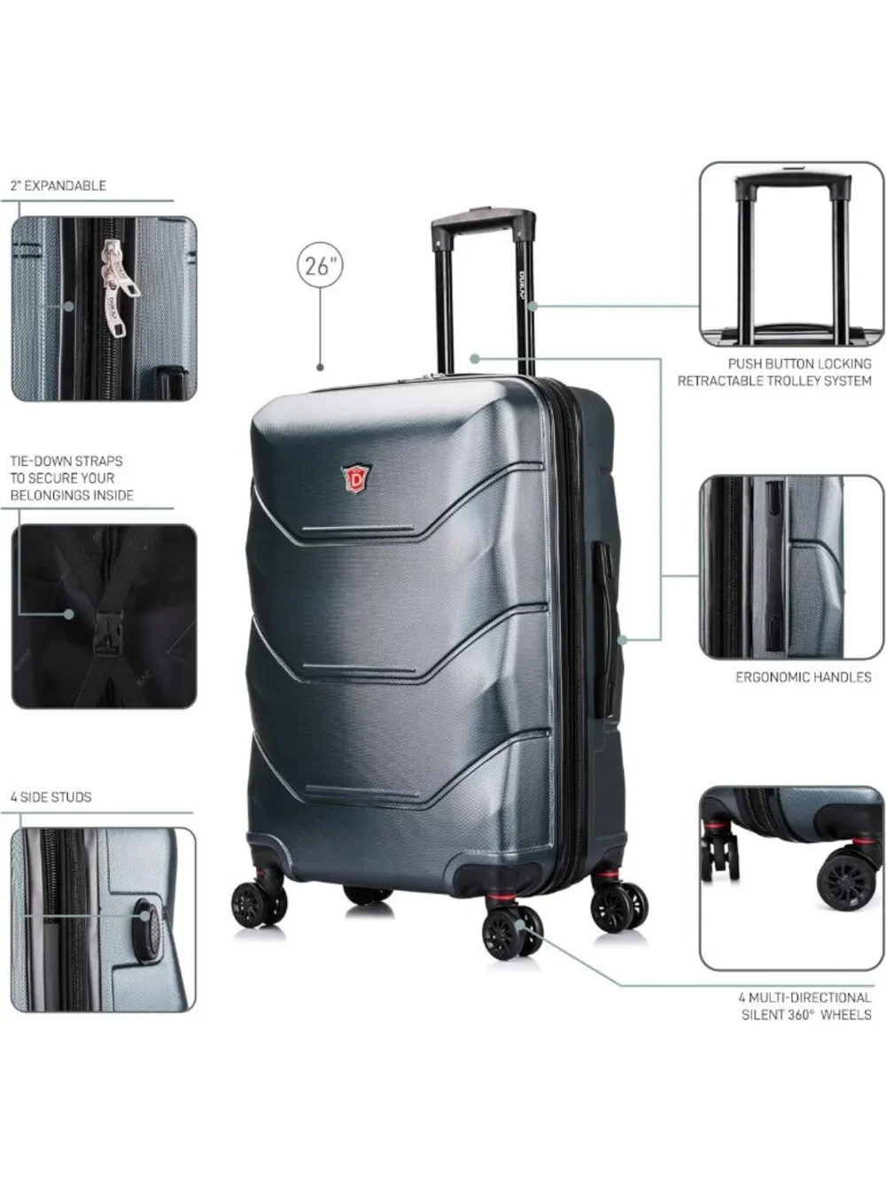 Lightweight 26-Inch Hardside Spinner Luggage - Stylish Green Travel Suitcase